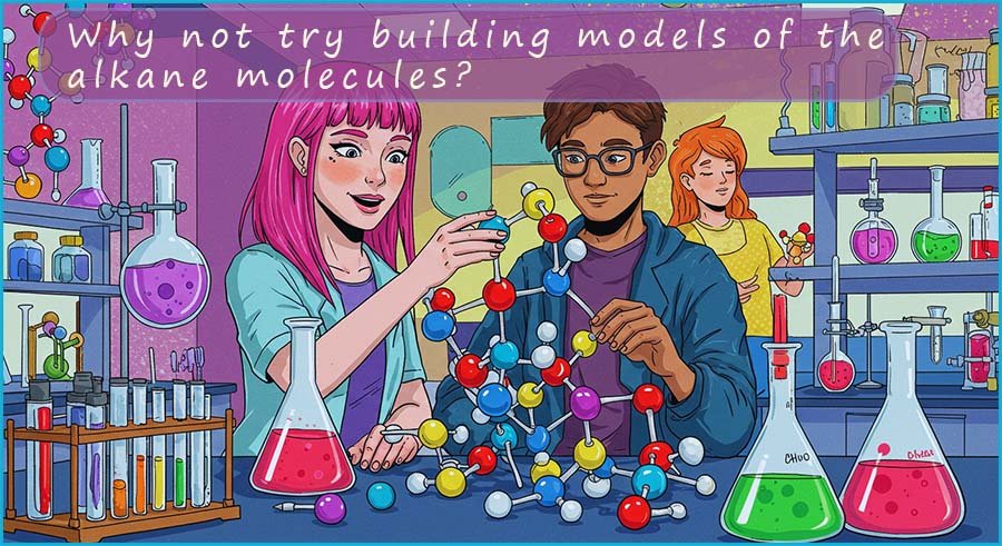 Students building models of molecules in the lab.